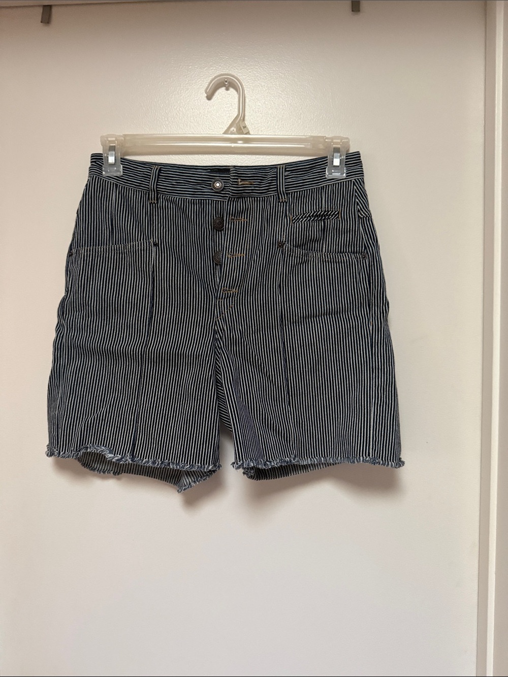 Isabel Marant Black and White Striped Denim Shorts